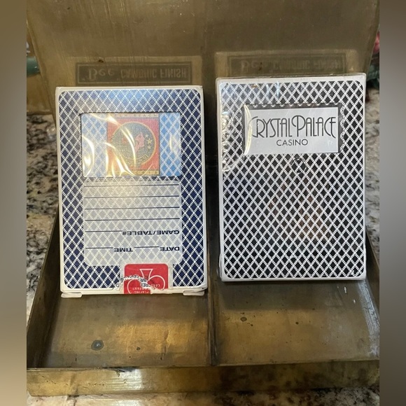 Art Deco Brass Double Playing Card Case w/cards Crystal Palace PB Princess - Picture 5 of 5